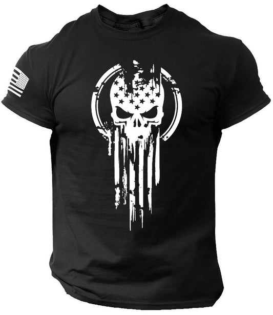 USA flag Skull drop military t shirt