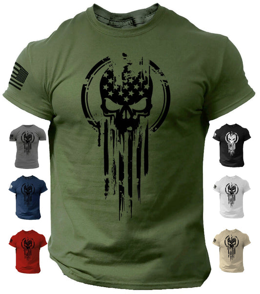 USA flag Skull drop military t shirt